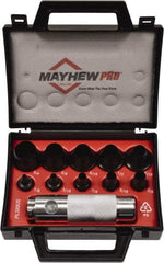 Mayhew - 11 Piece, 1/8 to 3/4", Hollow Punch Set - Round Shank, Alloy Steel, Comes in Plastic Case - Americas Industrial Supply