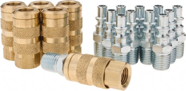 Coilhose Pneumatics - 18 Piece 1/4" Body 1/4 NPT Brass/Steel ARO Pneumatic Coupling Plug Set - Americas Industrial Supply