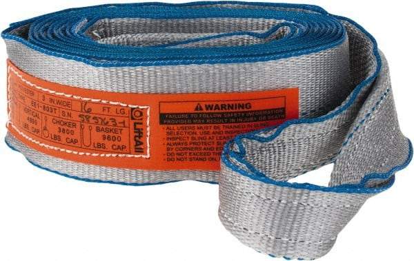 Lift-All - 16' Long x 3" Wide, 4,800 Lb Vertical Capacity, 1 Ply, Polyester Web Sling - 3,800 Lb Choker Capacity, Silver (Color) - Americas Industrial Supply