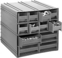 Quantum Storage - 14 Bin Interlocking Storage Cabinets - 11-3/4 Inch Overall Width x 11-3/8 Inch Overall Depth x 11 Inch Overall Height, Gray High Impact Polystyrene Bins - Americas Industrial Supply