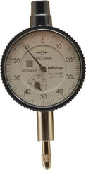 Mitutoyo - 5mm Range, 0-50 Dial Reading, 0.01mm Graduation Dial Drop Indicator - 40mm Dial, 1mm Range per Revolution, 0.013mm Accuracy, Revolution Counter - Americas Industrial Supply