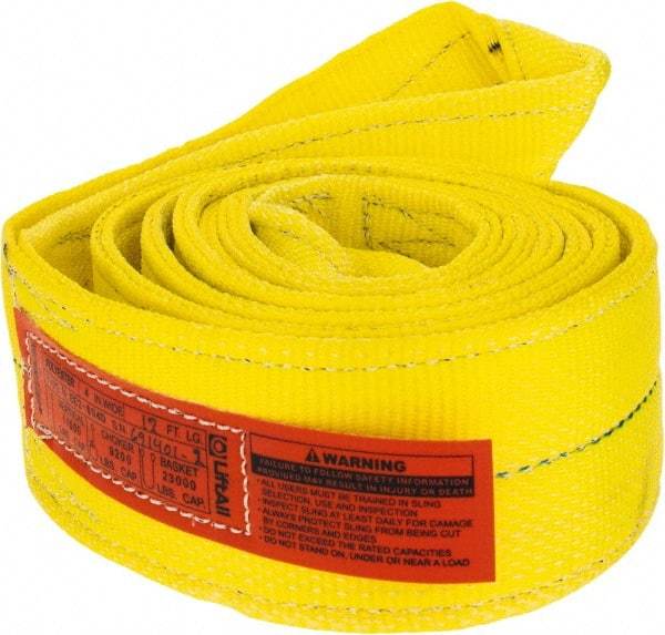 Lift-All - 12' Long x 4" Wide, 11,500 Lb Vertical Capacity, 2 Ply, Polyester Web Sling - 9,200 Lb Choker Capacity, Yellow - Americas Industrial Supply