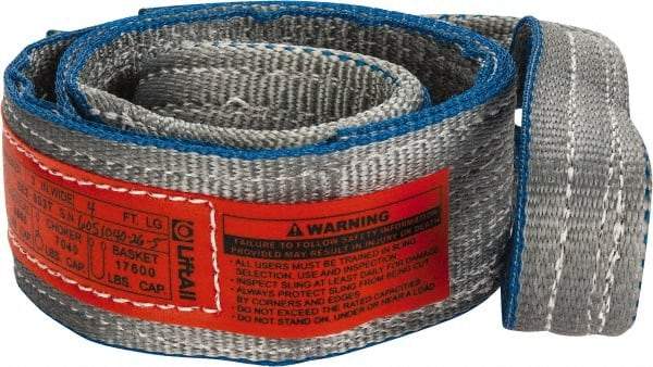 Lift-All - 4' Long x 3" Wide, 8,600 Lb Vertical Capacity, 2 Ply, Polyester Web Sling - 6,900 Lb Choker Capacity, Silver (Color) - Americas Industrial Supply