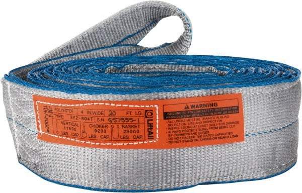 Lift-All - 20' Long x 4" Wide, 11,500 Lb Vertical Capacity, 2 Ply, Polyester Web Sling - 9,200 Lb Choker Capacity, Silver (Color) - Americas Industrial Supply