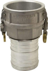 EVER-TITE Coupling Products - 4" Aluminum Cam & Groove Suction & Discharge Hose Female Coupler Hose Shank - Part C, 100 Max psi - Americas Industrial Supply