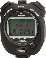 Value Collection - Water Resistant Digital Stopwatch - Pacer, Count Down Timer, CR2032, Back Lit, Black - Americas Industrial Supply