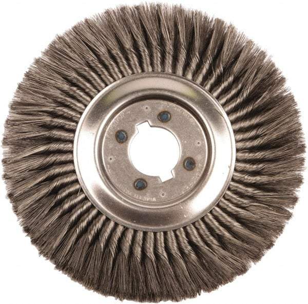 Weiler - 12" OD, 2" Arbor Hole, Knotted Steel Wheel Brush - 3/4" Face Width, 2-3/4" Trim Length, 0.014" Filament Diam, 3,600 RPM - Americas Industrial Supply