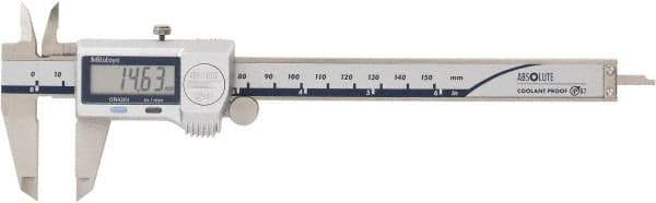 Mitutoyo - 0 to 150mm Range, 0.01mm Resolution, Electronic Caliper - 40mm Carbide-Tipped Jaws, 0.001" Accuracy - Americas Industrial Supply