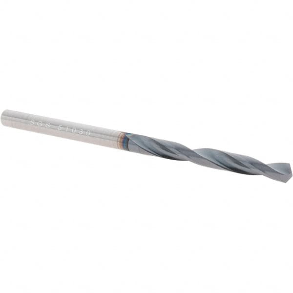 SGS - #30 118° Solid Carbide Jobber Drill - AlTiN Finish, Right Hand Cut, Spiral Flute, Straight Shank, 2-1/4" OAL, Four Facet Point - Americas Industrial Supply