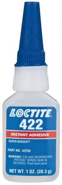 Loctite - 1 oz Bottle Clear Instant Adhesive - Series 422, 30 sec Working Time, 24 hr Full Cure Time, Bonds to Metal, Plastic & Rubber - Americas Industrial Supply