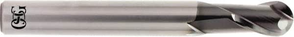 OSG - 1/4" Diam, 3/8" LOC, 2 Flute Solid Carbide Ball End Mill - TiAlN Finish, Single End, 2" OAL, 1/4" Shank Diam, Spiral Flute - Americas Industrial Supply