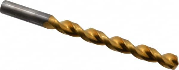 Guhring - 10.5mm 130° Solid Carbide Jobber Drill - TiN Finish, Right Hand Cut, Parabolic Flute, Straight Shank, 133.35mm OAL, Standard Point - Americas Industrial Supply