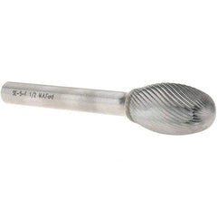 M.A. Ford - 1/2" Cut Diam, 1/4" Shank Diam, Oval Head Double Cut Burr - Carbide, Radius End, 7/8" LOC, 2-7/8" OAL - Americas Industrial Supply