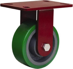 Hamilton - 5" Diam x 2" Wide x 6-3/4" OAH Top Plate Mount Rigid Caster - Polyurethane Mold onto Cast Iron Center, 1,050 Lb Capacity, Tapered Roller Bearing, 4-1/2 x 6-1/2" Plate - Americas Industrial Supply