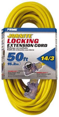 Value Collection - 50', 14/3 Gauge/Conductors, Yellow Outdoor Extension Cord - 1 Receptacle, 15 Amps, 125 Volts, UL SJTW, NEMA 5-15R - Americas Industrial Supply