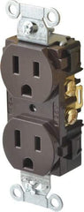 Hubbell Wiring Device-Kellems - 125 VAC, 15 Amp, 5-15R NEMA Configuration, Brown, Specification Grade, Self Grounding Duplex Receptacle - 1 Phase, 2 Poles, 3 Wire, Flush Mount - Americas Industrial Supply