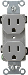 Hubbell Wiring Device-Kellems - 125 VAC, 15 Amp, 5-15R NEMA Configuration, Gray, Specification Grade, Self Grounding Duplex Receptacle - 1 Phase, 2 Poles, 3 Wire, Flush Mount - Americas Industrial Supply