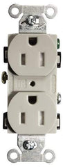 Hubbell Wiring Device-Kellems - 125 VAC, 15 Amp, 5-15R NEMA Configuration, Gray, Specification Grade, Self Grounding Duplex Receptacle - 1 Phase, 2 Poles, 3 Wire, Flush Mount, Tamper Resistant - Americas Industrial Supply