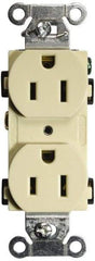 Hubbell Wiring Device-Kellems - 125 VAC, 15 Amp, 5-15R NEMA Configuration, Ivory, Specification Grade, Self Grounding Duplex Receptacle - 1 Phase, 2 Poles, 3 Wire, Flush Mount - Americas Industrial Supply