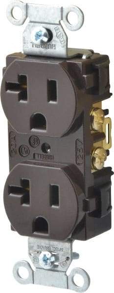 Hubbell Wiring Device-Kellems - 125 VAC, 20 Amp, 5-20R NEMA Configuration, Brown, Specification Grade, Self Grounding Duplex Receptacle - 1 Phase, 2 Poles, 3 Wire, Flush Mount - Americas Industrial Supply