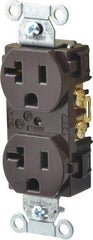 Hubbell Wiring Device-Kellems - 125 VAC, 20 Amp, 5-20R NEMA Configuration, Brown, Specification Grade, Self Grounding Duplex Receptacle - 1 Phase, 2 Poles, 3 Wire, Flush Mount - Americas Industrial Supply