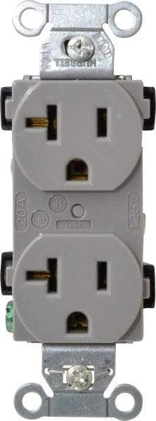 Hubbell Wiring Device-Kellems - 125 VAC, 20 Amp, 5-20R NEMA Configuration, Gray, Specification Grade, Self Grounding Duplex Receptacle - 1 Phase, 2 Poles, 3 Wire, Flush Mount - Americas Industrial Supply