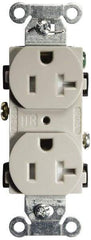 Hubbell Wiring Device-Kellems - 125 VAC, 20 Amp, 5-20R NEMA Configuration, Gray, Specification Grade, Self Grounding Duplex Receptacle - 1 Phase, 2 Poles, 3 Wire, Flush Mount, Tamper Resistant - Americas Industrial Supply