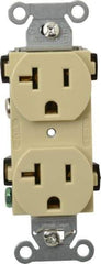 Hubbell Wiring Device-Kellems - 125 VAC, 20 Amp, 5-20R NEMA Configuration, Ivory, Specification Grade, Self Grounding Duplex Receptacle - 1 Phase, 2 Poles, 3 Wire, Flush Mount - Americas Industrial Supply