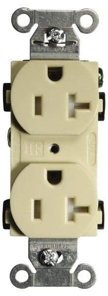 Hubbell Wiring Device-Kellems - 125 VAC, 20 Amp, 5-20R NEMA Configuration, Ivory, Specification Grade, Self Grounding Duplex Receptacle - 1 Phase, 2 Poles, 3 Wire, Flush Mount, Tamper Resistant - Americas Industrial Supply
