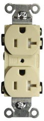 Hubbell Wiring Device-Kellems - 125 VAC, 20 Amp, 5-20R NEMA Configuration, Ivory, Specification Grade, Self Grounding Duplex Receptacle - 1 Phase, 2 Poles, 3 Wire, Flush Mount, Tamper Resistant - Americas Industrial Supply