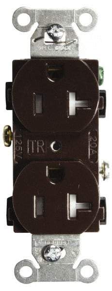 Hubbell Wiring Device-Kellems - 125 VAC, 20 Amp, 5-20R NEMA Configuration, Brown, Specification Grade, Self Grounding Duplex Receptacle - 1 Phase, 2 Poles, 3 Wire, Flush Mount, Tamper Resistant - Americas Industrial Supply