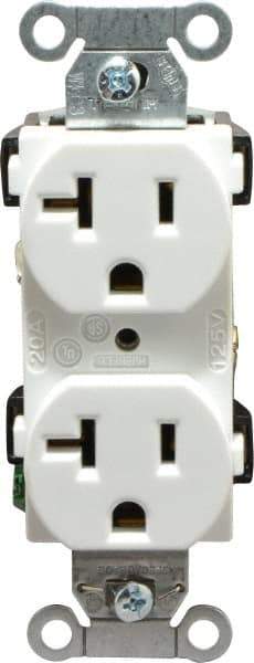 Hubbell Wiring Device-Kellems - 125 VAC, 20 Amp, 5-20R NEMA Configuration, White, Specification Grade, Self Grounding Duplex Receptacle - 1 Phase, 2 Poles, 3 Wire, Flush Mount - Americas Industrial Supply