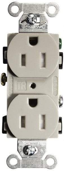 Hubbell Wiring Device-Kellems - 125 VAC, 15 Amp, 5-15R NEMA Configuration, Gray, Specification Grade, Self Grounding Duplex Receptacle - 1 Phase, 2 Poles, 3 Wire, Flush Mount, Tamper Resistant - Americas Industrial Supply