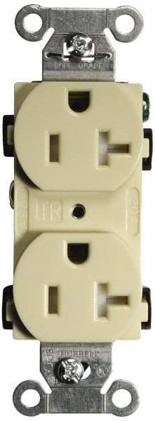 Hubbell Wiring Device-Kellems - 125 VAC, 20 Amp, 5-20R NEMA Configuration, Ivory, Specification Grade, Self Grounding Duplex Receptacle - 1 Phase, 2 Poles, 3 Wire, Flush Mount, Tamper Resistant - Americas Industrial Supply