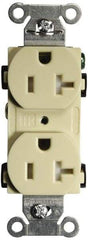 Hubbell Wiring Device-Kellems - 125 VAC, 20 Amp, 5-20R NEMA Configuration, Ivory, Specification Grade, Self Grounding Duplex Receptacle - 1 Phase, 2 Poles, 3 Wire, Flush Mount, Tamper Resistant - Americas Industrial Supply