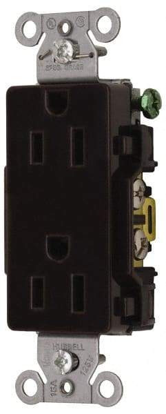 Hubbell Wiring Device-Kellems - 125 VAC, 15 Amp, 5-15R NEMA Configuration, Brown, Specification Grade, Self Grounding Duplex Receptacle - 1 Phase, 2 Poles, 3 Wire, Flush Mount - Americas Industrial Supply