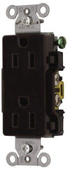 Hubbell Wiring Device-Kellems - 125 VAC, 15 Amp, 5-15R NEMA Configuration, Brown, Specification Grade, Self Grounding Duplex Receptacle - 1 Phase, 2 Poles, 3 Wire, Flush Mount - Americas Industrial Supply