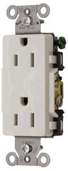 Hubbell Wiring Device-Kellems - 125 VAC, 15 Amp, 5-15R NEMA Configuration, White, Specification Grade, Self Grounding Duplex Receptacle - 1 Phase, 2 Poles, 3 Wire, Flush Mount - Americas Industrial Supply