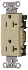 Hubbell Wiring Device-Kellems - 125 VAC, 20 Amp, 5-20R NEMA Configuration, Ivory, Specification Grade, Self Grounding Duplex Receptacle - 1 Phase, 2 Poles, 3 Wire, Flush Mount - Americas Industrial Supply