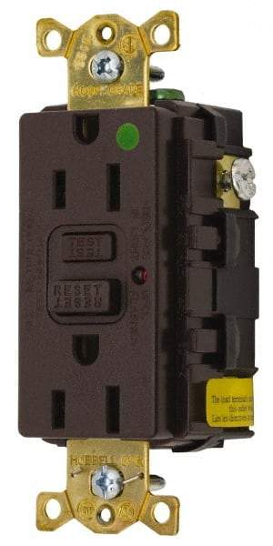 Hubbell Wiring Device-Kellems - 1 Phase, 5-15R NEMA, 125 VAC, 15 Amp, Self Grounding, GFCI Receptacle - 2 Pole, Back and Side Wiring, Hospital Grade - Americas Industrial Supply