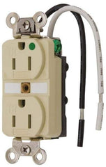 Hubbell Wiring Device-Kellems - 125 VAC, 15 Amp, 5-15R NEMA Configuration, Ivory, Hospital Grade, Self Grounding Duplex Receptacle - 1 Phase, 2 Poles, 3 Wire, Flush Mount, Chemical, Corrosion and Impact Resistant, Tamper Resistant - Americas Industrial Supply