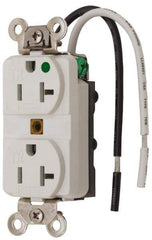 Hubbell Wiring Device-Kellems - 125 VAC, 20 Amp, 5-20R NEMA Configuration, White, Hospital Grade, Self Grounding Duplex Receptacle - 1 Phase, 2 Poles, 3 Wire, Flush Mount, Chemical, Corrosion and Impact Resistant, Tamper Resistant - Americas Industrial Supply