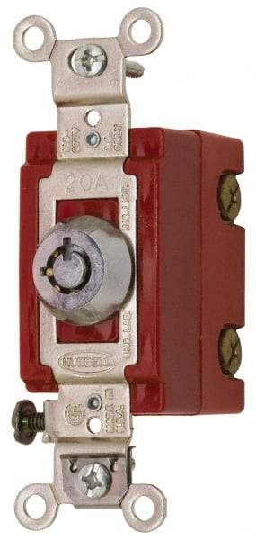 Hubbell Wiring Device-Kellems - 120 to 277 VAC, 20 Amp at 125 Volt, 21 Amp at 250 Volt, SPST, 6 Tumbler Barrel Key Switch - Clip and Screw Terminal, 7/8 Inch Mount Hole Diameter, On-Off Sequence - Americas Industrial Supply