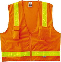 Ergodyne - Size S/M High Visibility Orange Mesh/Solid Surveyor's Vest - 36 to 44" Chest, ANSI/ISEA 107, Zipper Closure, 6 Pockets, Polyester - Americas Industrial Supply