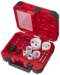 Milwaukee Tool - 10 Piece, 7/8" to 2-1/2" Saw Diam, Electrician's Hole Saw Kit - Bi-Metal, Toothed Edge, Pilot Drill Model No. 49-56-8010, Includes 6 Hole Saws - Americas Industrial Supply