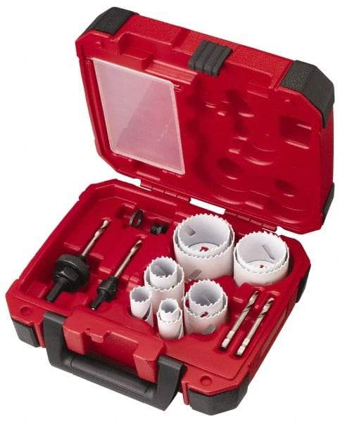 Milwaukee Tool - 15 Piece, 3/4" to 2-1/2" Saw Diam, General Purpose Hole Saw Kit - Bi-Metal, Toothed Edge, Pilot Drill Model No. 49-56-8010, Includes 11 Hole Saws - Americas Industrial Supply