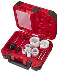 Milwaukee Tool - 15 Piece, 3/4" to 2-1/2" Saw Diam, General Purpose Hole Saw Kit - Bi-Metal, Toothed Edge, Pilot Drill Model No. 49-56-8010, Includes 11 Hole Saws - Americas Industrial Supply