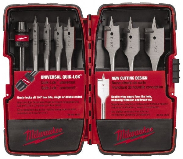 Milwaukee Tool - 3/8 to 1-1/8", Bright Finish, Carbon Steel Spade Drill Bit Set - Americas Industrial Supply