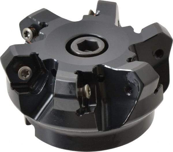 Kennametal - 2-1/2" Cut Diam, 3" Arbor Hole, 4.51mm Max Depth of Cut, 45° Indexable Chamfer & Angle Face Mill - 6 Inserts, HNGJ 535-GD Insert, Right Hand Cut, 6 Flutes, Through Coolant, Series KSHR - Americas Industrial Supply