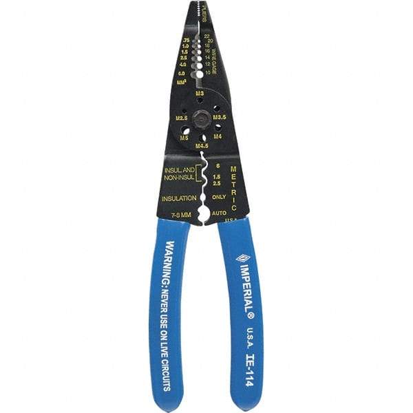 Imperial - 10 to 22 AWG Capacity Wire Stripper/Cutter/Crimper - 7-1/2" OAL, Hardened Steel with Cushion Grip Handle - Americas Industrial Supply